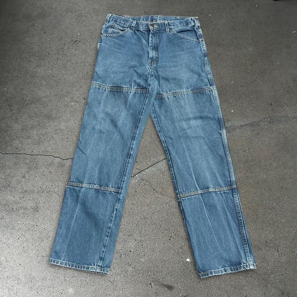 Vintage men's Dickies blue double knee baggy straight carpenter jeans 34x33